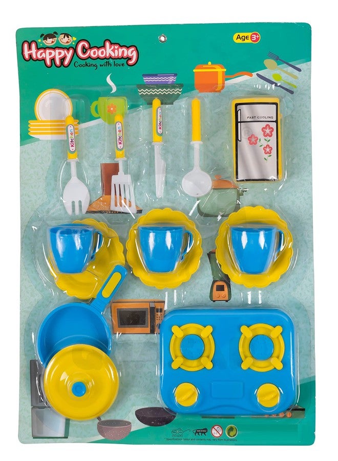 Quasar Indian Kitchen Set,Fast Food Play Set, Miniture Kitchen Set, Mini Kitchen Set Little Chef Cooking Cookware Accessories Pretend Play Set Best Gift Your Children (Happy Cooking Blue Set) - Image 1